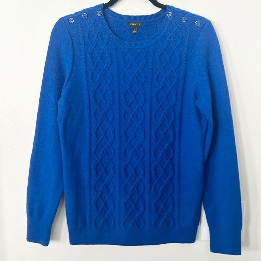 Talbots Cable Knit Lambswool Blue Sweater M